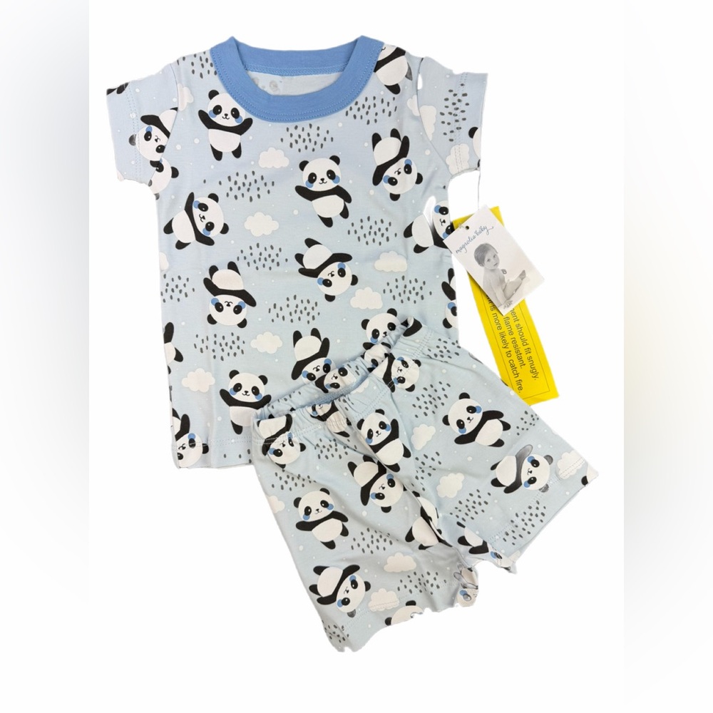 NWT MAGNOLIA BABY Panda Love Blue Short Pajama Set - 9-12M